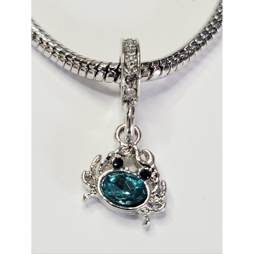 NWT! For Pandora Charm Bracelet Aqua Blue and Silver Color Crab Dangle Charm